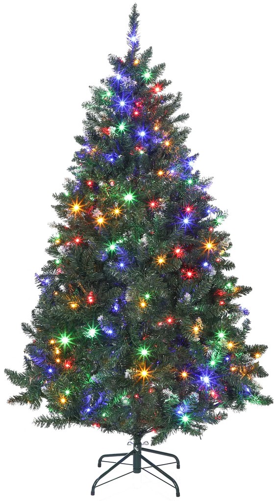 Árvore de Natal 180 cm com Luzes LED 9 Modos de Iluminação 802 Ramos e Neve Artificial Verde