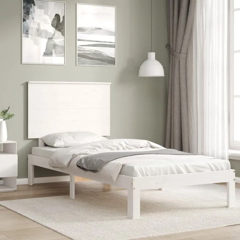 Cama sem colchão 90x200 cm madeira de pinho maciça branco