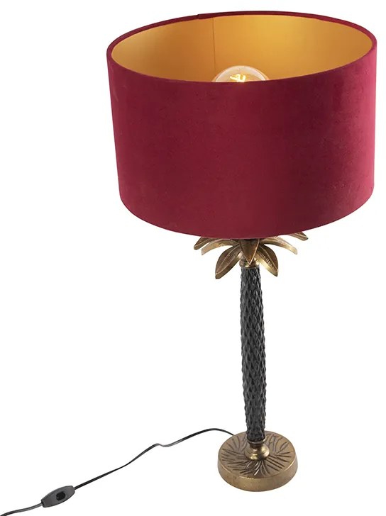 Candeeiro de mesa Art Deco bronze com cúpula em veludo vermelho 35 cm - Areka Art Deco
