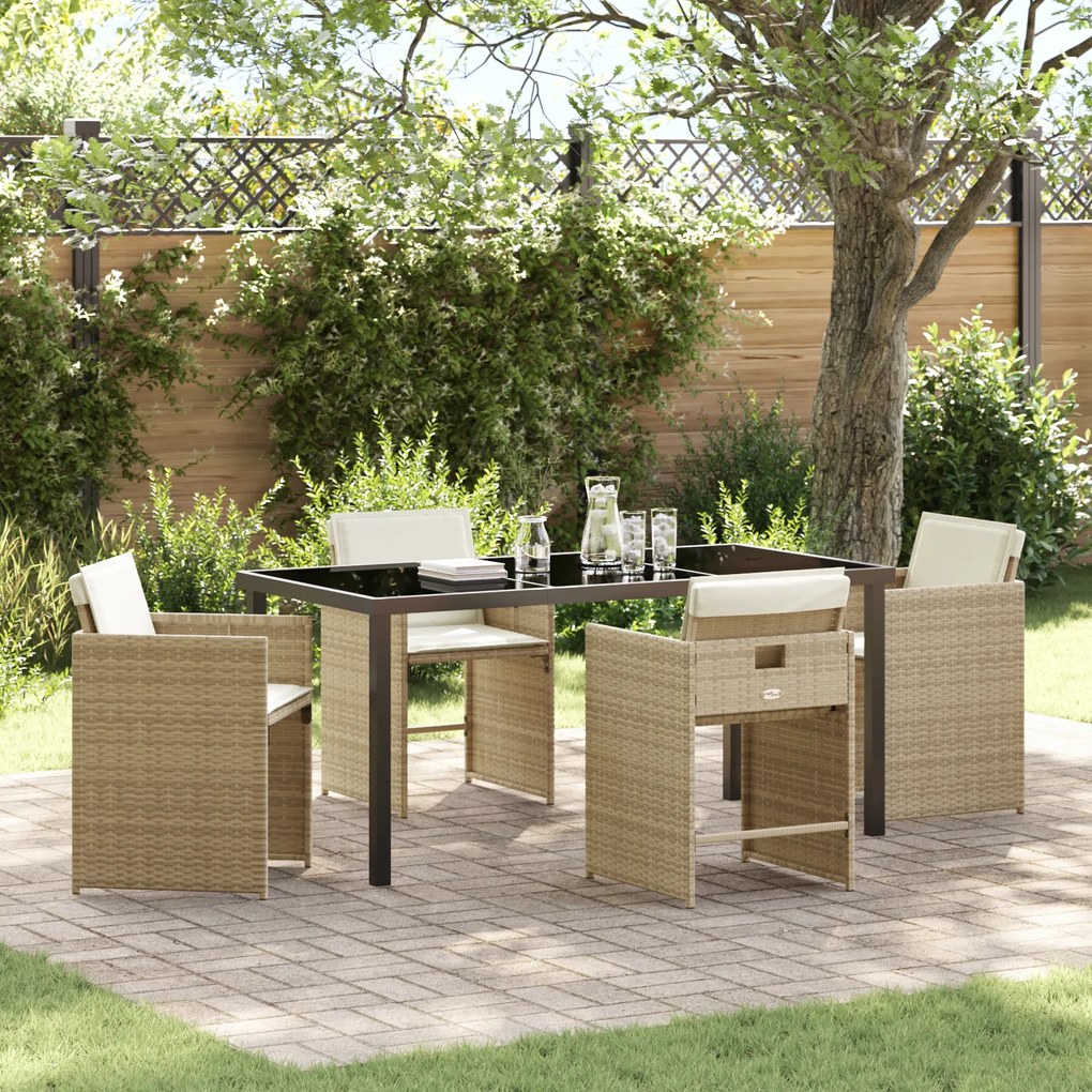 vidaXL Conjunto de Jantar de Jardim com 5 Peças e Almofadas - Vime PE Bege