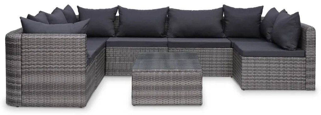 8 pcs conjunto lounge de jardim c/ almofadões vime PE cinzento