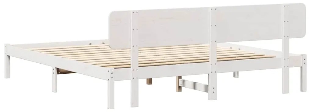Estrado de Cama com Cabeceira Branca 180x200 cm em Madeira de Pinho
