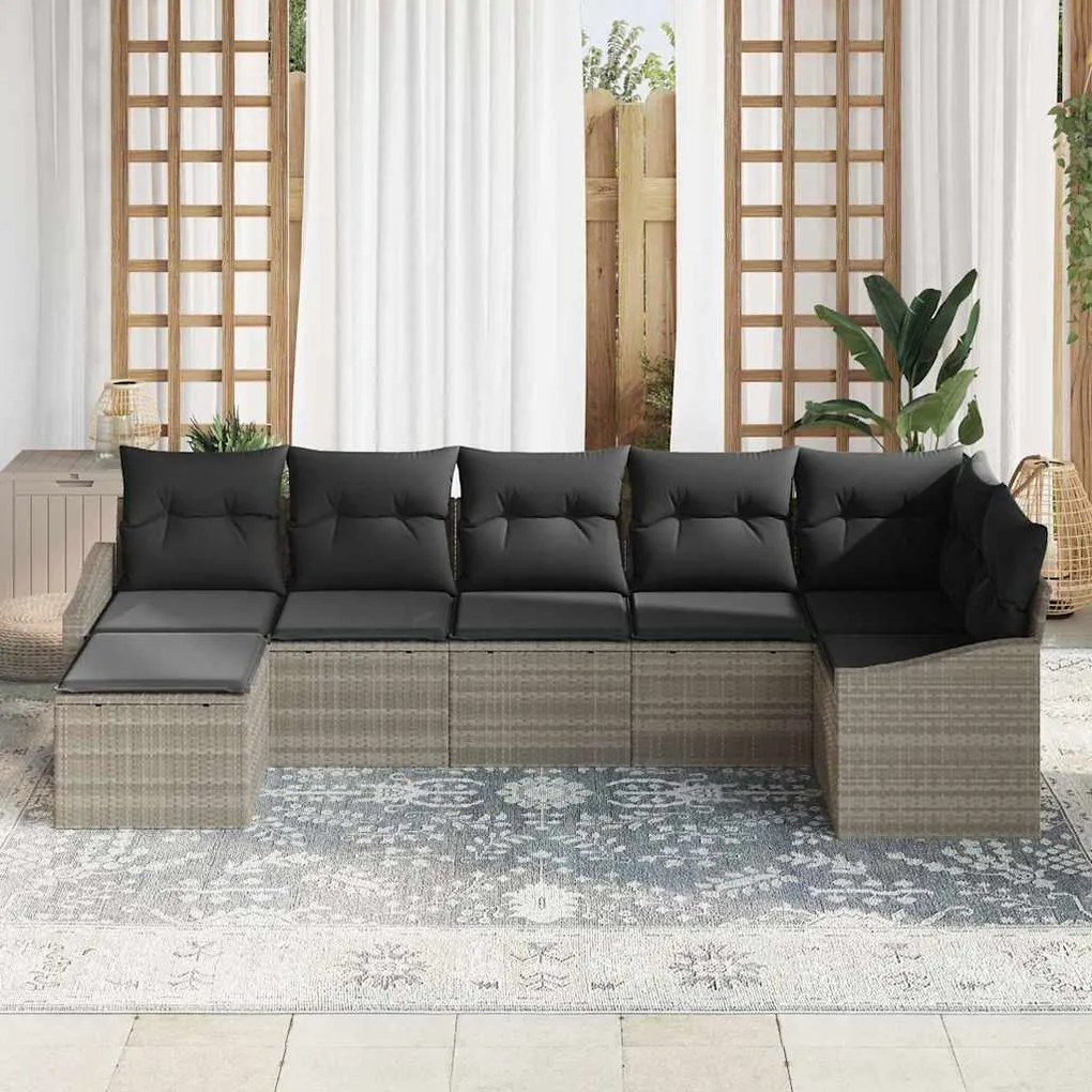 Sofá de Jardim Modular 7 Peças da com Almofadas Cinza Claro em Rattan