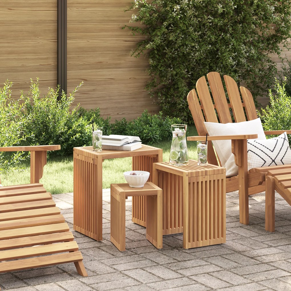 vidaXL Conjunto de Mesas Laterais de Jardim 3 pcs Madeira Sólida de Teca