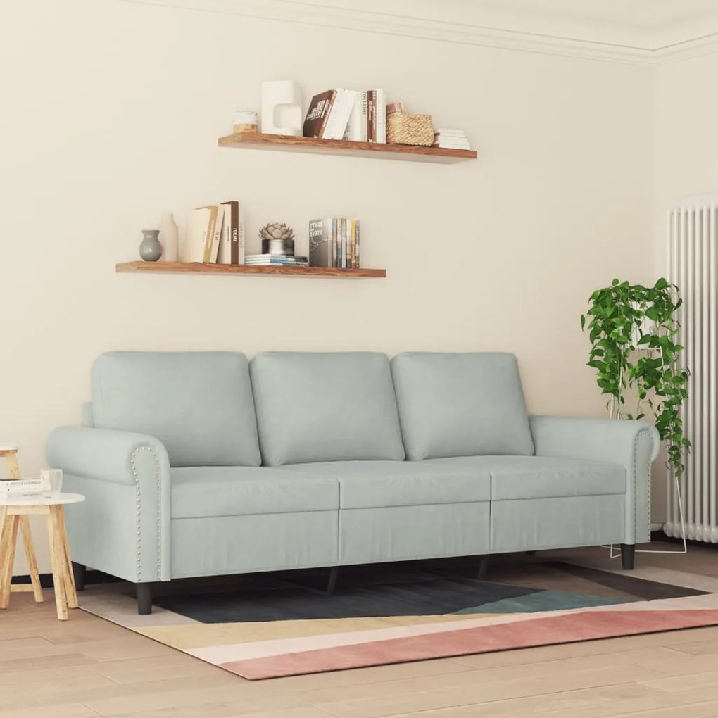 Sofá de 3 lugares 180 cm veludo cinzento-claro