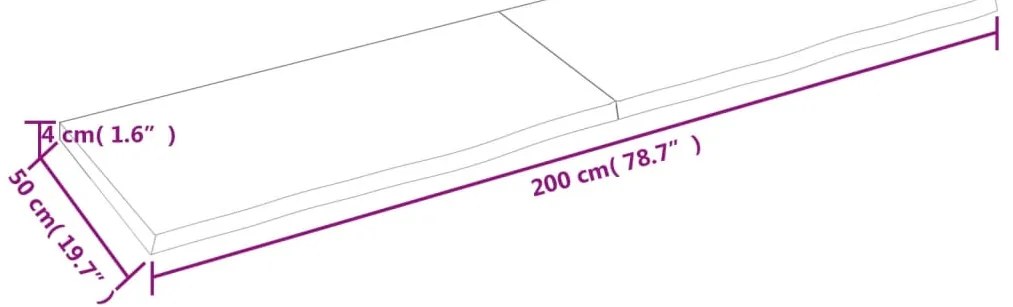 Tampo de mesa 200x50x(2-4) cm carvalho tratado castanho-escuro