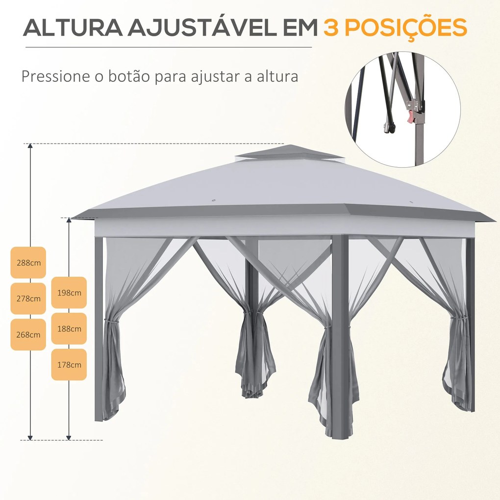 Outsunny Tenda Dobrável Exterior 3,3x3,3 m com Altura Ajustável Tenda