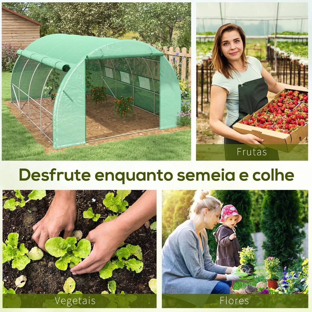 Estufa de Túnel de Jardim 397x300x200 cm com Porta Lateriais e Janelas