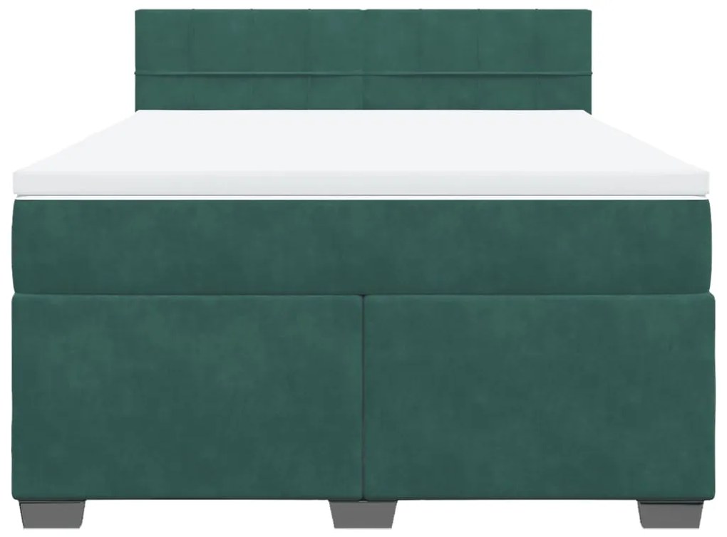 Cama com molas/colchão 140x200 cm veludo verde-escuro