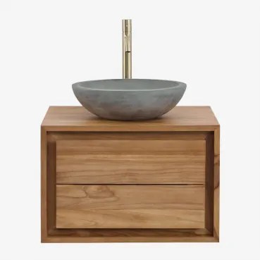 Conjunto De Móvel De Casa De Banho Suspenso Em Madeira De Teca Jabari Madeira De Teca & Cimento Cinzento Redondo Ø40 Cm Tarsis & Sem - Sklum