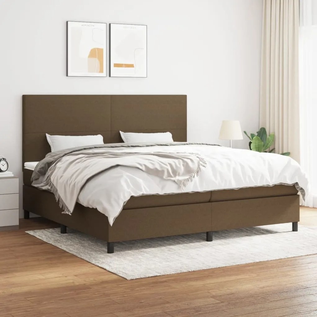 Cama com molas/colchão 200x200 cm tecido castanho-escuro
