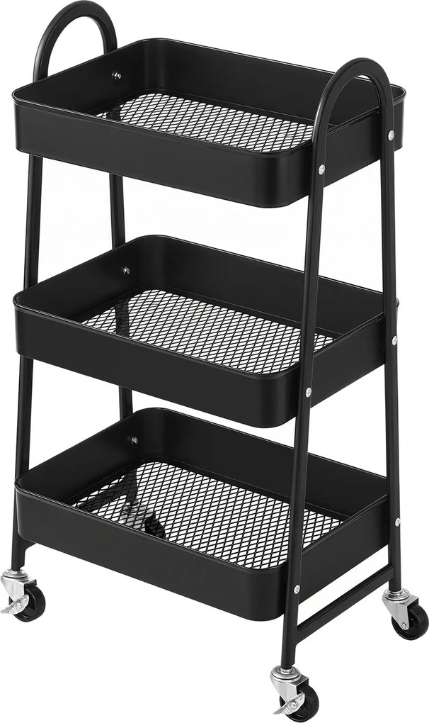 Carrinho multifuncional 3 níveis em metal 32,5 x 45,8 x 77,5 cm preto