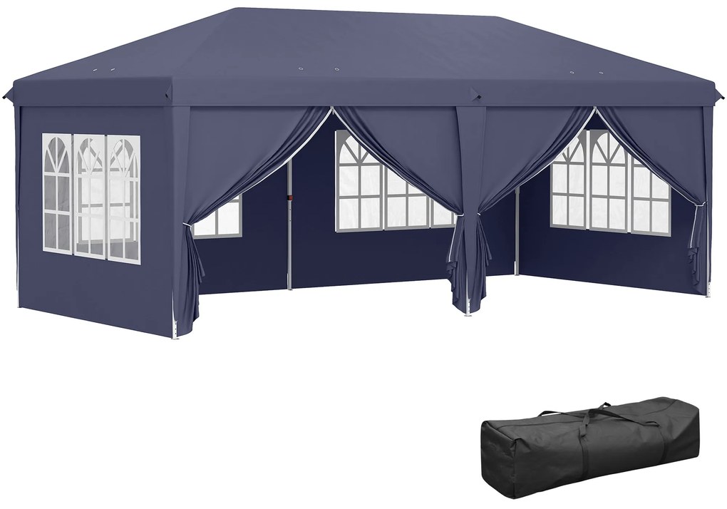 Outsunny Tenda para Festas 6x3 m Tenda de Jardim com Paredes Laterais Amovíveis 2 Portas com Zíper 4 Janelas e Bolsa de Transporte Azul | AOSOM Portugal