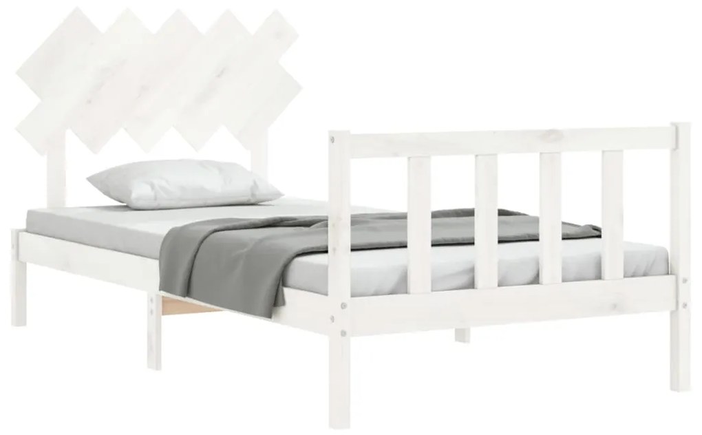 Estrutura de cama com cabeceira 100x200cm madeira maciça branco