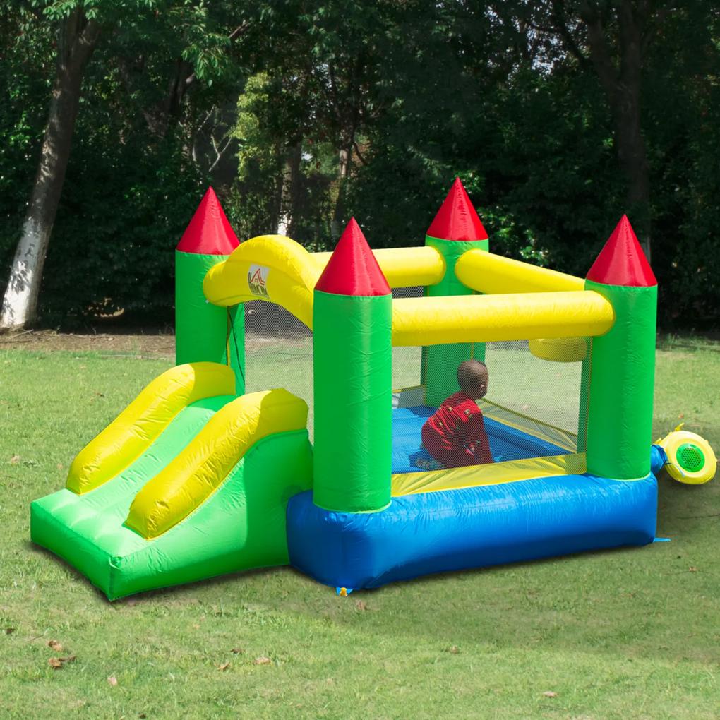 HomCom Castelo Inflável para Crianças - Tecido de Nylon 420D - Verde - 300x180x160 cm
