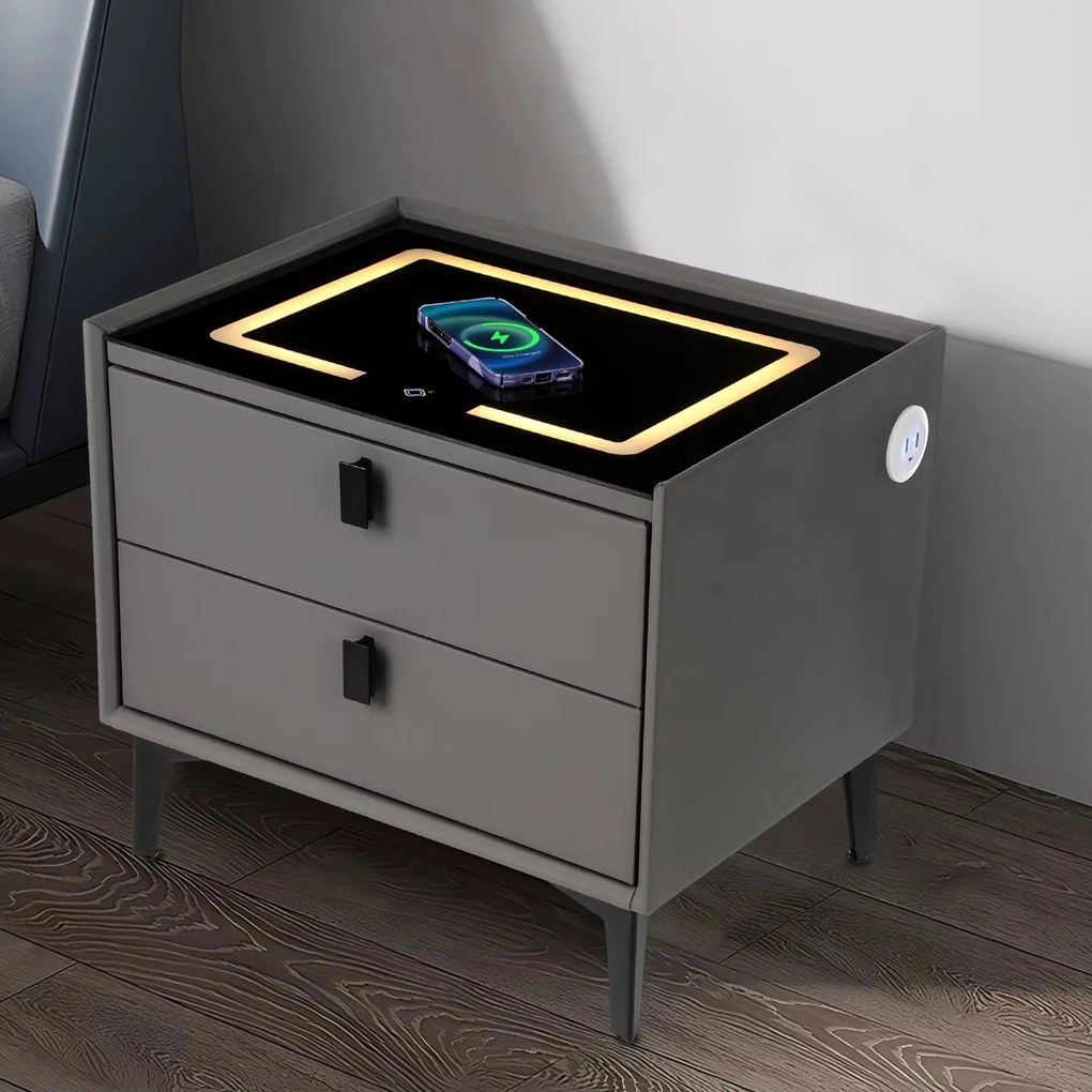 Mesa de Cabeceira Lux Inteligente com Carregador Wireless e Luz LED –
