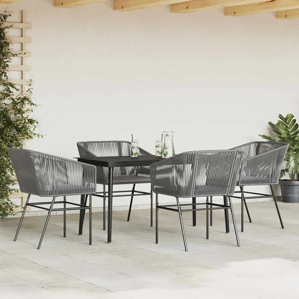 Conjunto jantar jardim 5 peças almofadas vidro vime cinzento PE