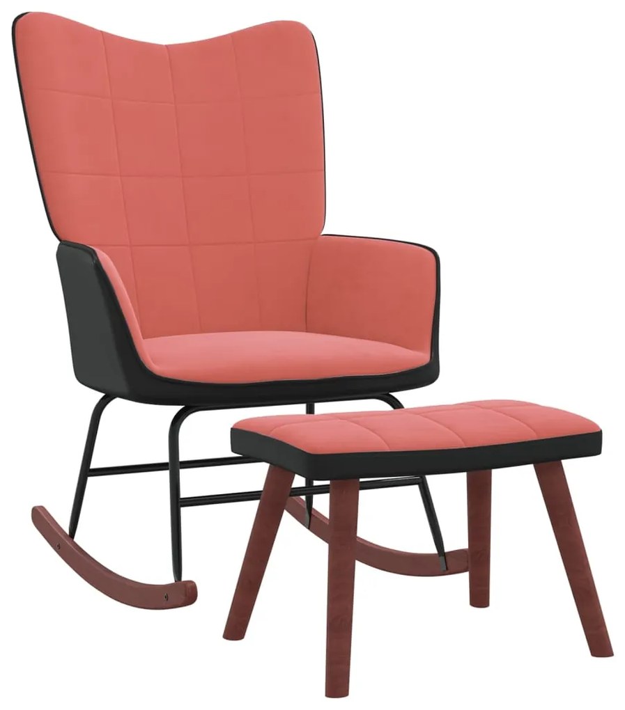 327890 vidaXL Cadeira de baloiço com banco PVC e veludo rosa