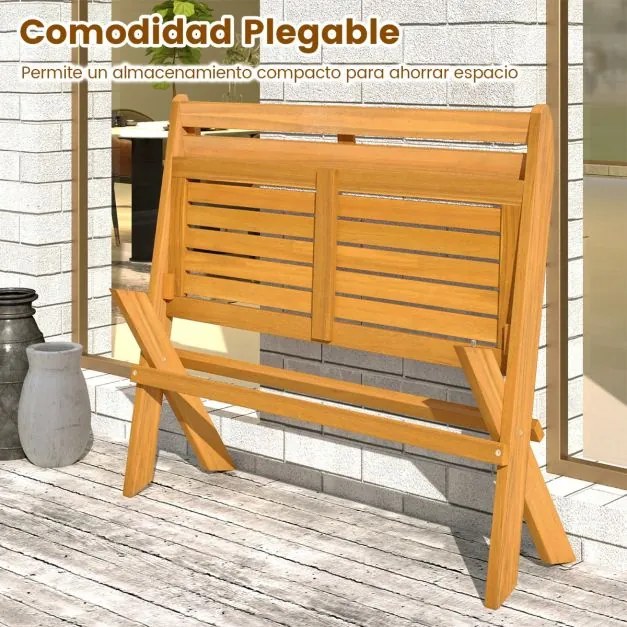 Banco jardim dobrável para exterior 56 x 105 x 80 cm em madeira de acácia para 2 pessoas, capacidade de 360 kg, para varanda, terraço, jardim ou parqu