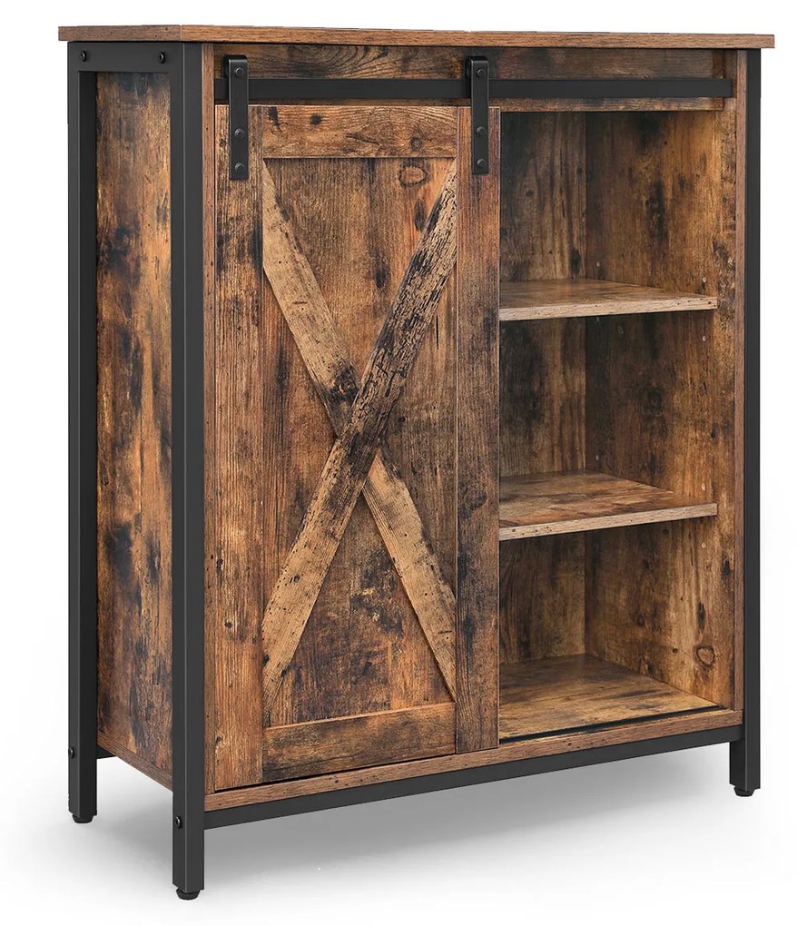 Aparador com portas deslizantes e prateleiras ajustáveis | VASAGLE | 70 x 30 x 80 cm | marrom vintage e preto | LSC88BX.