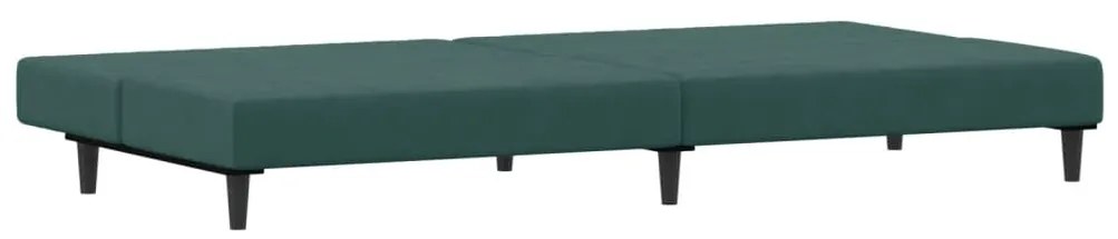 Sofá-cama 2 lugares c/ apoio de pés veludo verde-escuro