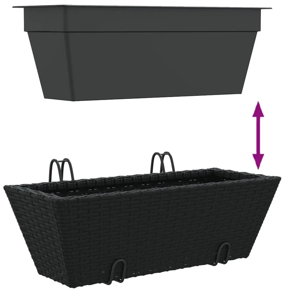 Canteiros com ganchos 2 pcs vime PE preto