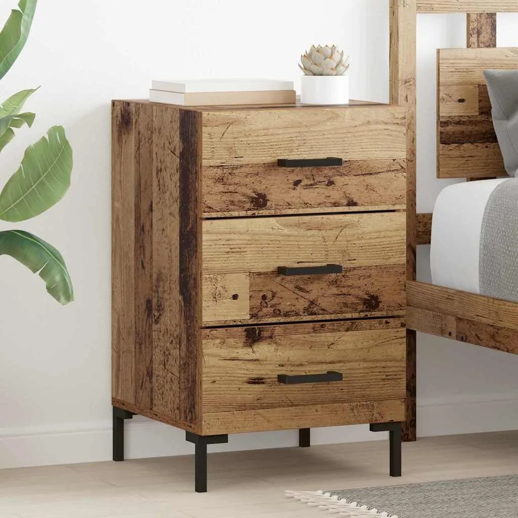 vidaXL Armário de Cabeceira com gaveta Madeira antiga 40 x 40 x 66 cm