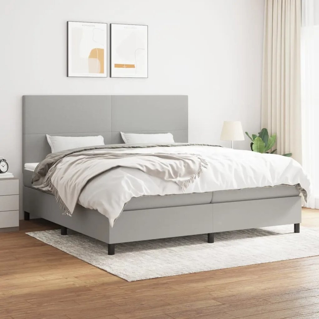 vidaXL Cama com molas/colchão 200x200 cm tecido cinza-claro