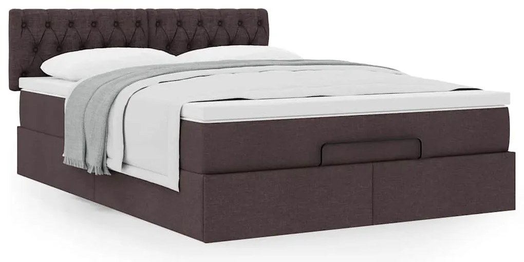 Cama otomana com colchão 140x190 cm tecido castanho escuro