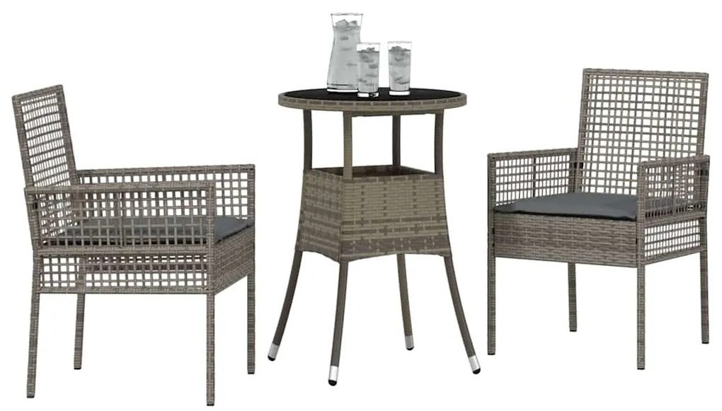 Conjunto de Jantar de Jardim 3 Peças Cinzento em Polirattan