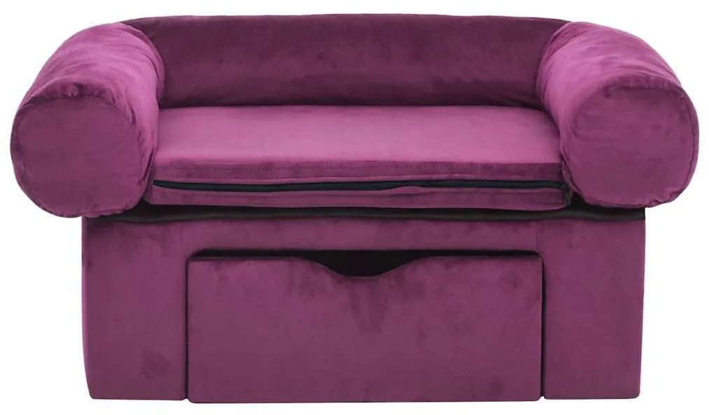 Sofá para cães com gaveta 75x50x38 cm pelúcia bordô
