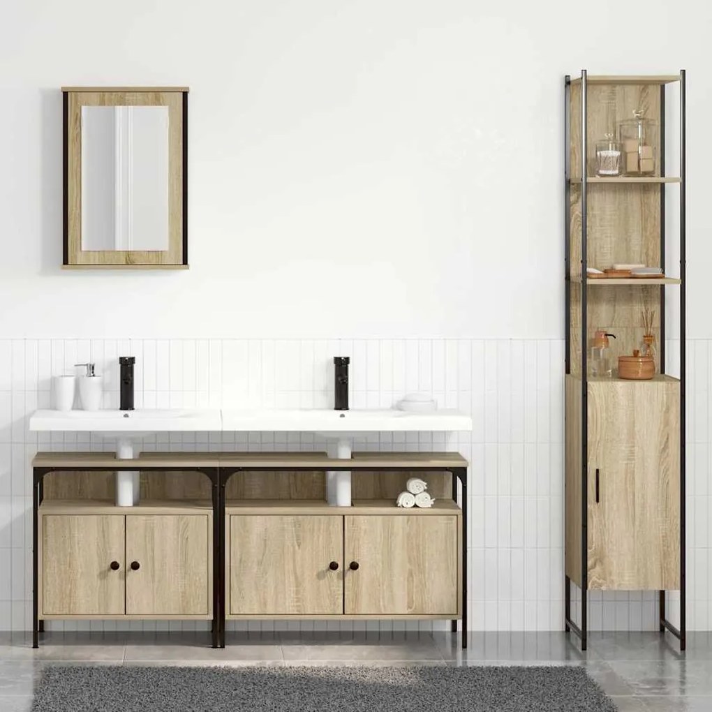 Conjunto de Móveis para Banheiro 4 pcs Carvalho sonoma
