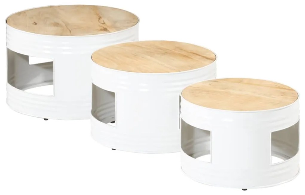 Mesas de bar formato de tambor 3 pcs mangueira áspera maciça