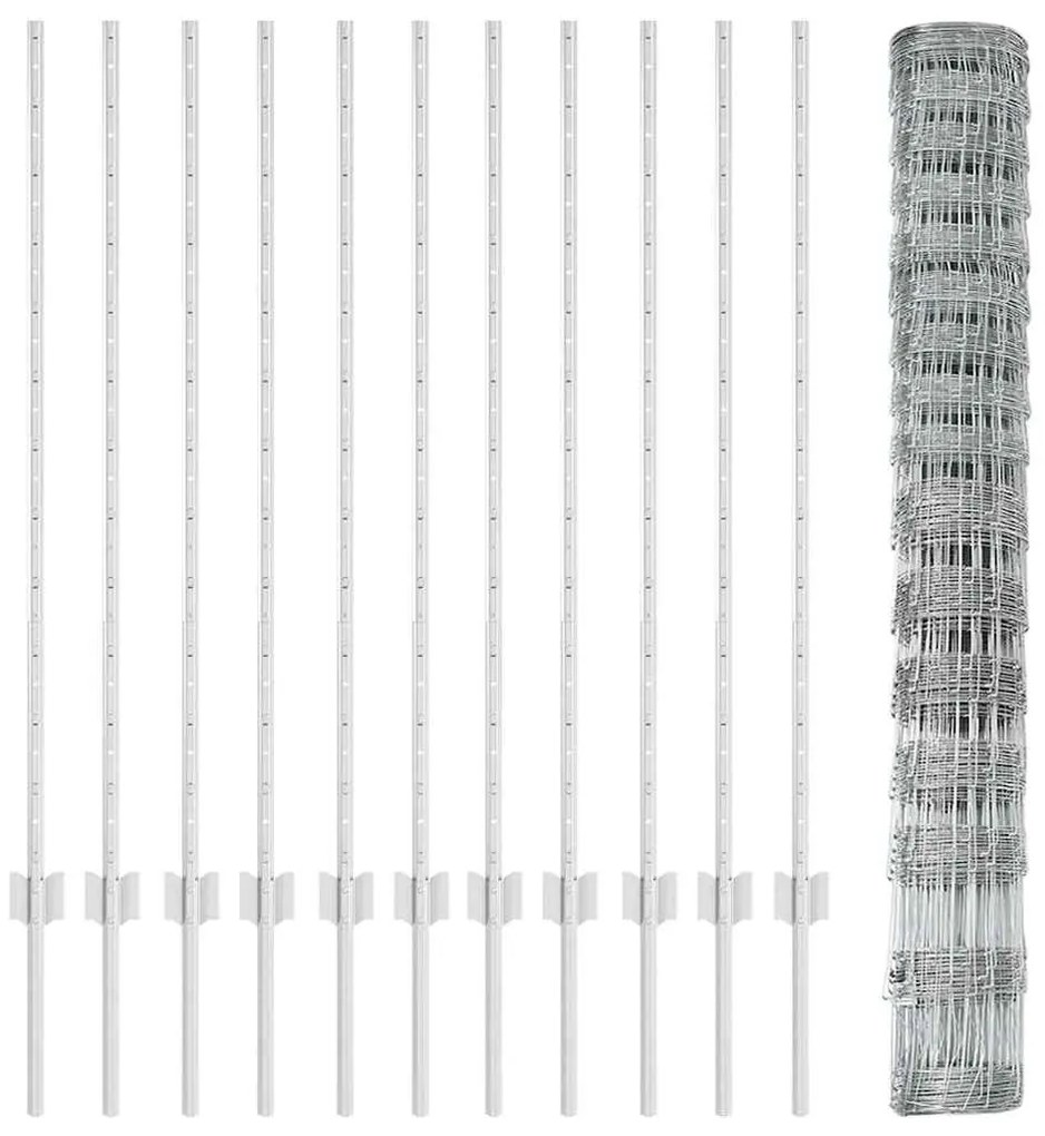 Postes de Cerca vidaXL 22 pcs U-Channel 120 cm Aço Galvanizado