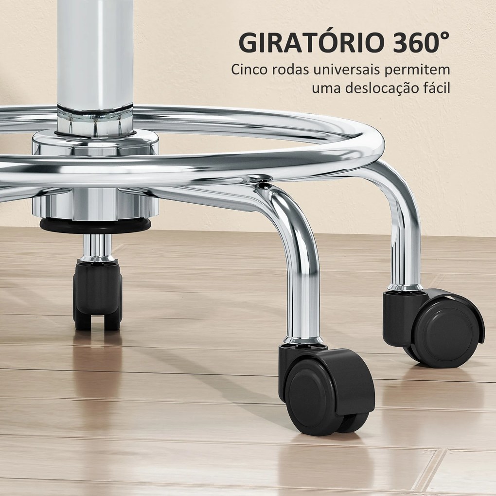 Banco Giratório com Rodas Altura Regulável 50-66 cm Assento Estofado em Imitação de Couro 34x34x50-66 cm Preto