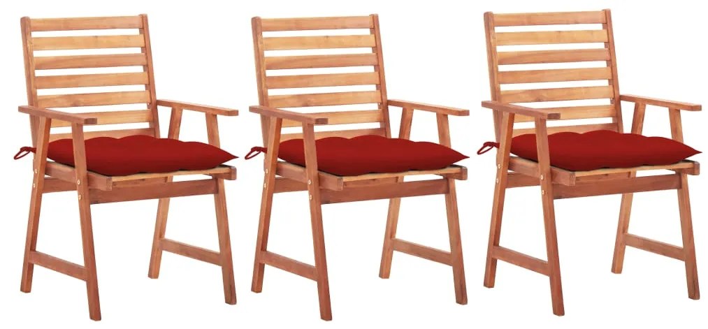 vidaXL Cadeiras de jantar p/ jardim 3 pcs c/ almofadões acácia maciça