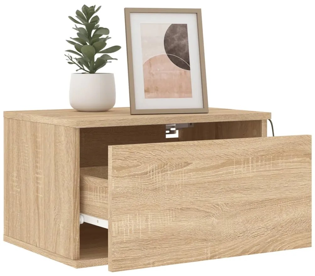 Mesa de cabeceira de parede com luzes LED carvalho sonoma