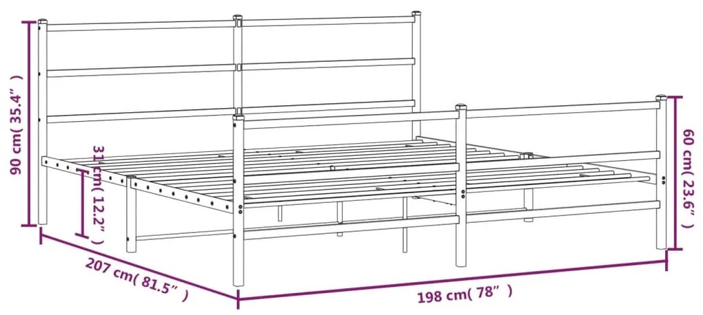 Estrutura de cama com cabeceira e pés 193x203 cm metal preto