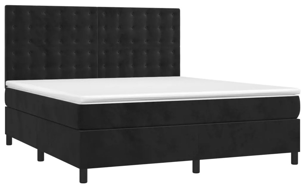 Cama box spring c/ colchão/LED 160x200 cm veludo preto