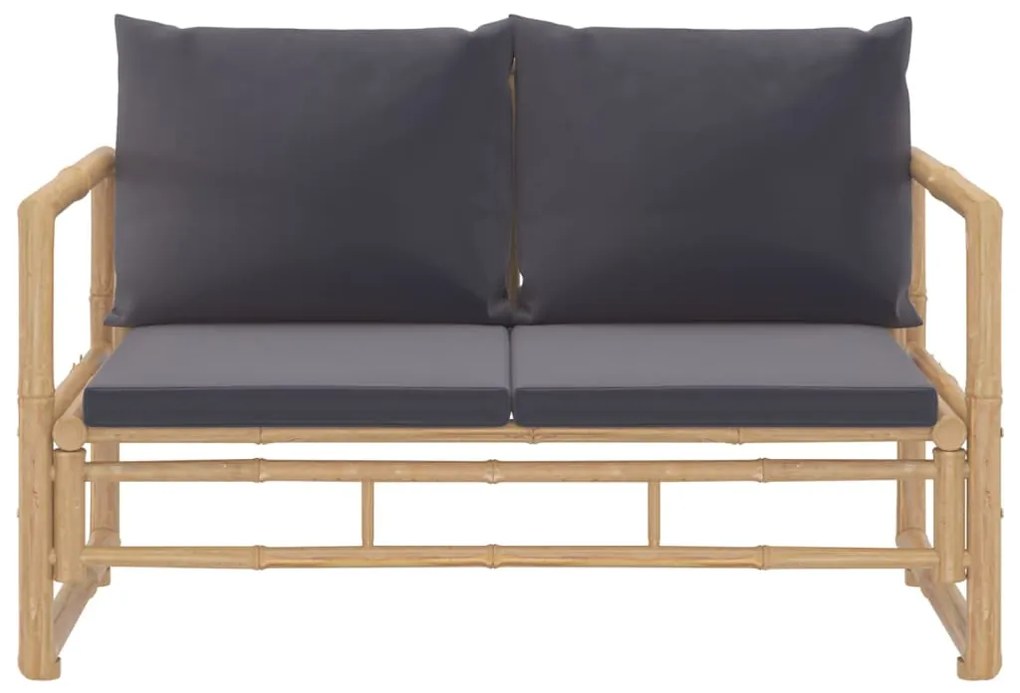 2pcs conj. lounge de jardim bambu c/ almofadões cinzento-escuro