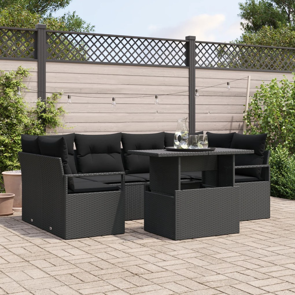 Conjunto de Sofá de Jardim vidaXL 7 Peças com Almofadas Rattan Polímer