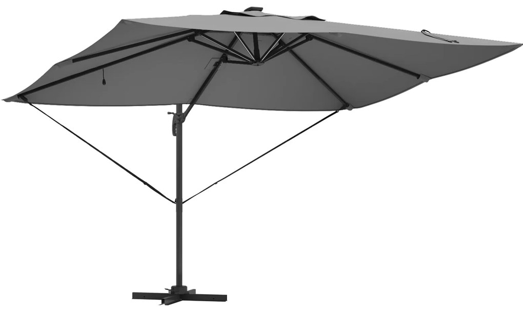 Guarda-sol de braço articulado com LEDs Antracite 352x251x265 cm Alumí