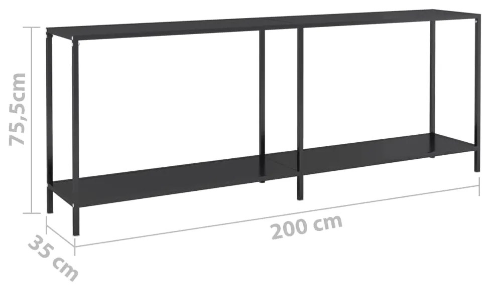 Mesa consola preto 200x35x75,5 cm vidro temperado