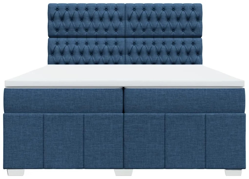 Cama com molas/colchão 200x200 cm tecido azul