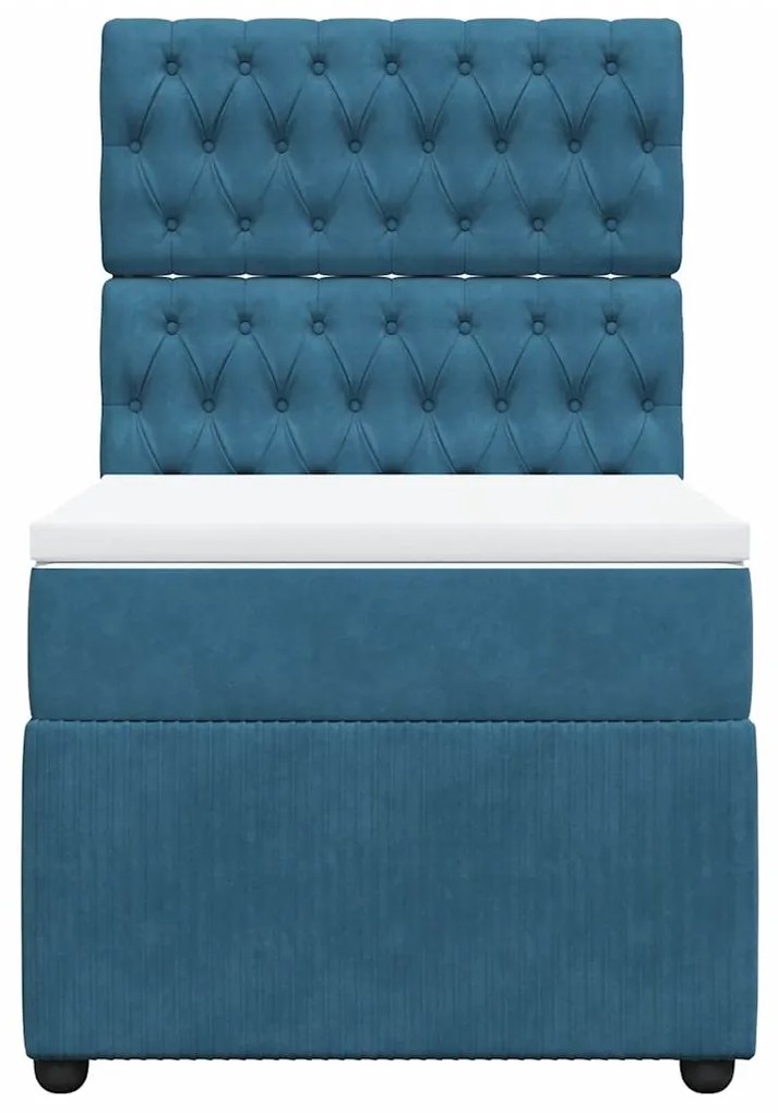 Cama boxspring com colchão 100x200 cm veludo azul
