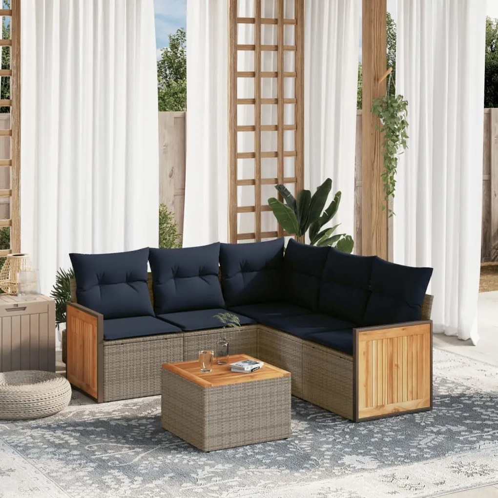 vidaXL 6 pcs conjunto sofás p/ jardim c/ almofadões vime PE cinzento