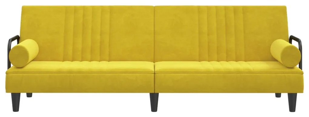 Sofá-cama com apoio de braços veludo amarelo