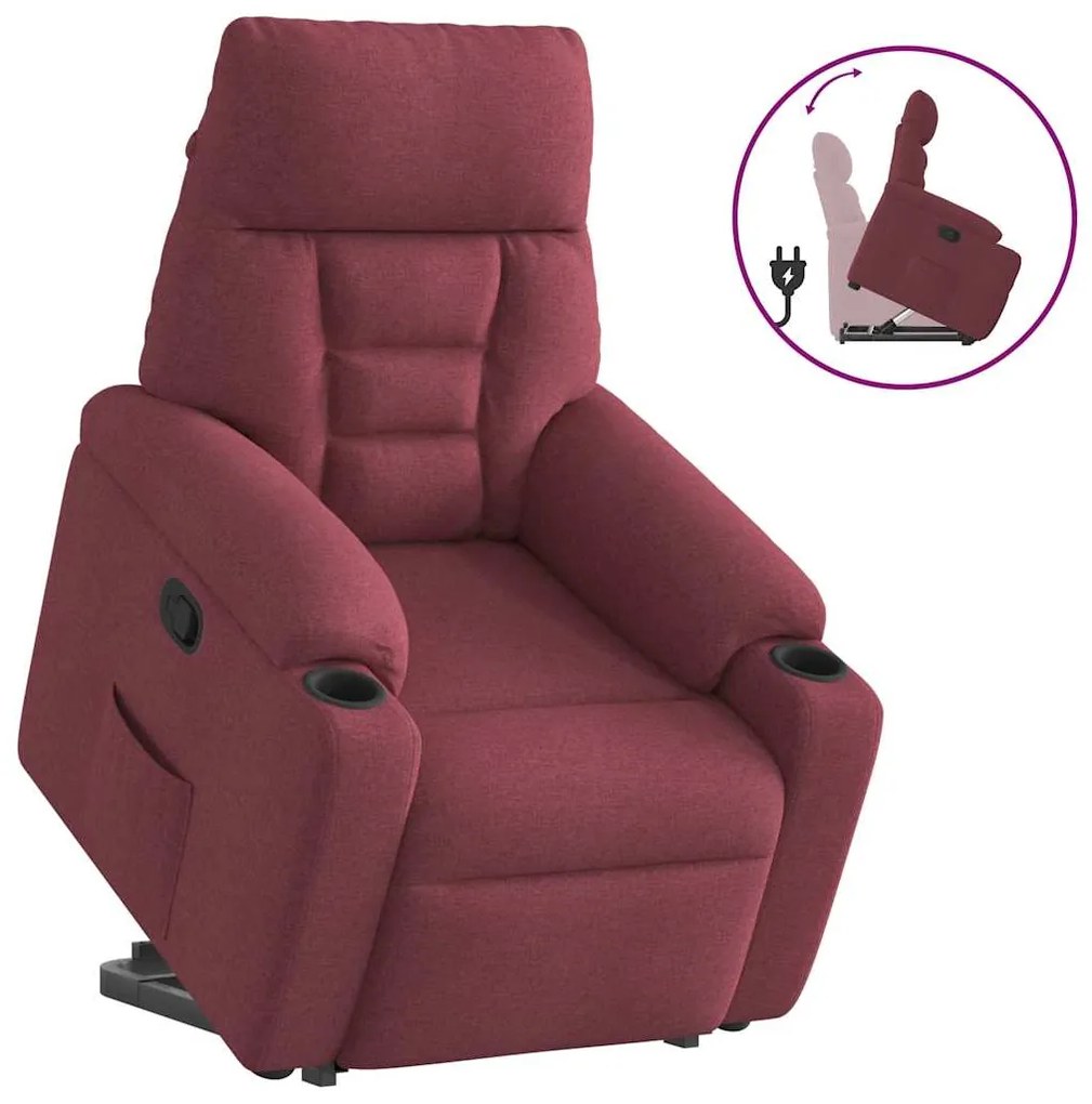vidaXL Poltrona reclinável elevatória tecido vermelho tinto