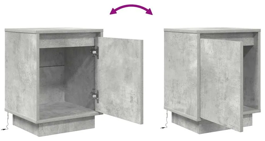 Mesas cabeceira c/ luzes LED 2 pcs 38x34x50 cm cinzento-cimento