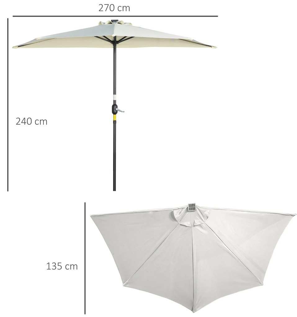Chapéu de Sol de Jardim com 24 Luzes LED Solar Semicircular com Manivela Teto de Ventilação 265x135x240 cm Bege